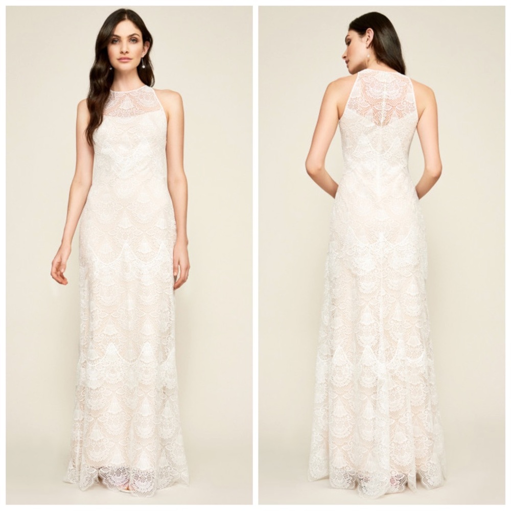 TADASHI SHOJI Women’s Size 16 Ivory Sleeveless Caye Racer Neck Lace Wedding Gown
